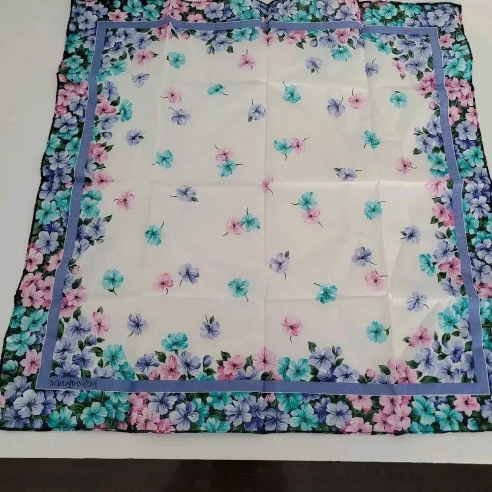 Yves‎ Saint Laurent Vintage Silk Square Neck Scarf Floral Small Handkerchief 18